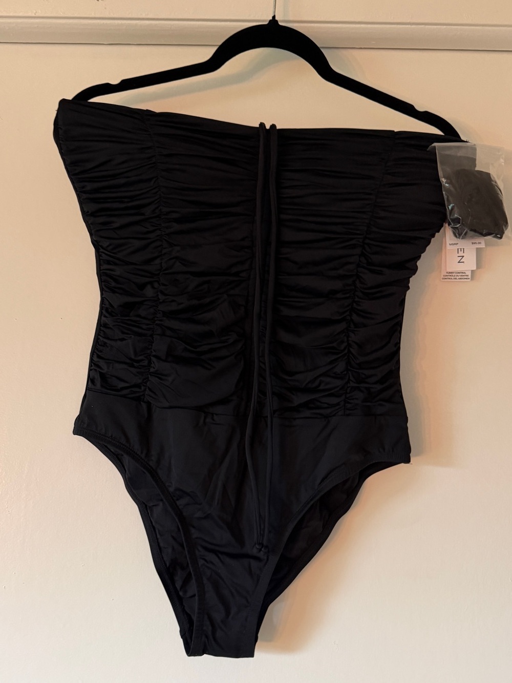 Strapless Black Ruched One-Piece Swimsuit